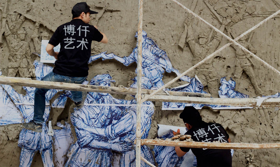 博仟北京雕塑廠制作浮雕過程圖